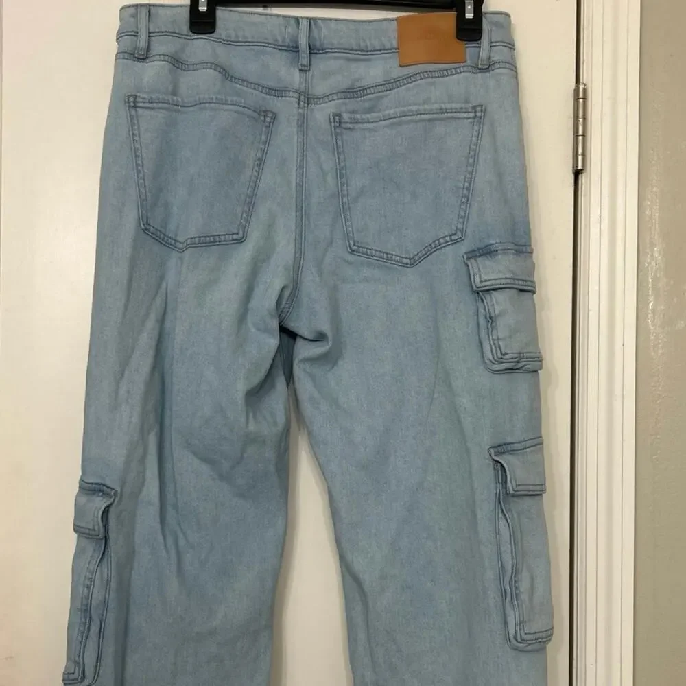 Express Low Slung Med/Light Baggy Cargo Jeans Low Rise Relaxed Straight  Leg 10L - Picture 11 of 16